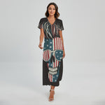 American Flag Skull Print Short Sleeve Maxi Dress