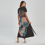 American Flag Skull Print Short Sleeve Maxi Dress