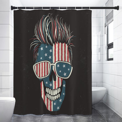 American Flag Skull Print Shower Curtain