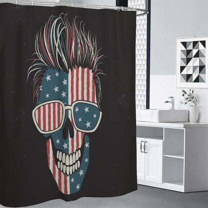 American Flag Skull Print Shower Curtain