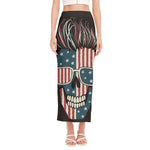 American Flag Skull Print Side Slit Maxi Skirt
