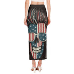 American Flag Skull Print Side Slit Maxi Skirt