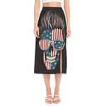 American Flag Skull Print Side Slit Midi Skirt