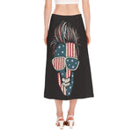 American Flag Skull Print Side Slit Midi Skirt