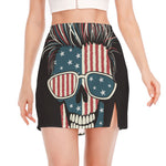 American Flag Skull Print Side Slit Mini Skirt