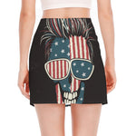 American Flag Skull Print Side Slit Mini Skirt