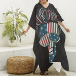 American Flag Skull Print Silk V-Neck Kaftan Dress