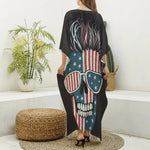 American Flag Skull Print Silk V-Neck Kaftan Dress