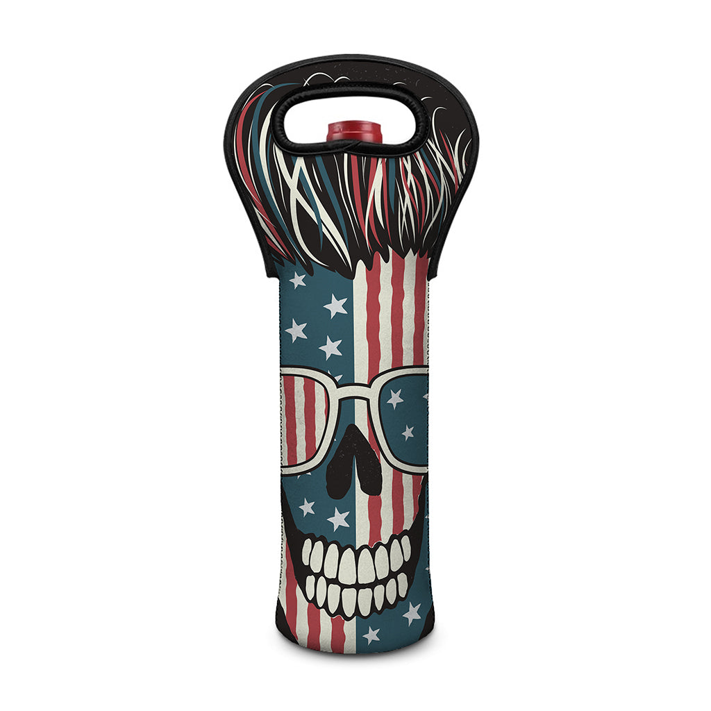 American Flag Skull Print Single Neoprene Wine Tote