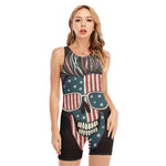 American Flag Skull Print Sleeveless One Piece Swimsuit