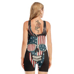 American Flag Skull Print Sleeveless One Piece Swimsuit