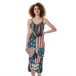 American Flag Skull Print Slim Fit Midi Cami Dress