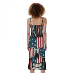 American Flag Skull Print Slim Fit Midi Cami Dress
