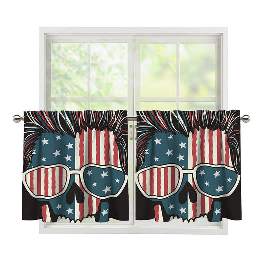 American Flag Skull Print Tier Curtains