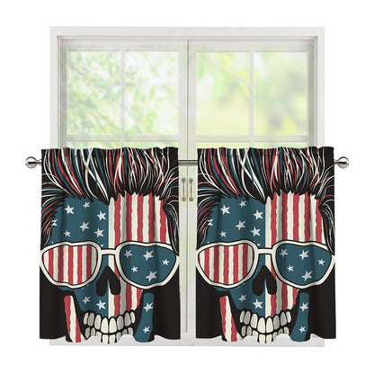 American Flag Skull Print Tier Curtains