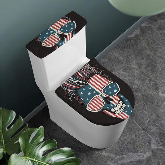 American Flag Skull Print Toilet Lid And Tank Cover Set