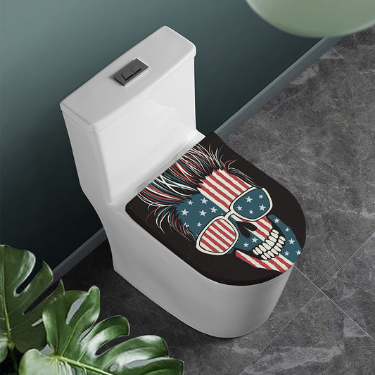 American Flag Skull Print Toilet Lid Cover