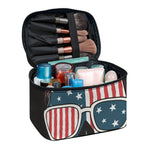 American Flag Skull Print Travel Makeup Bag