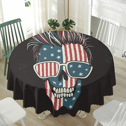 American Flag Skull Print Waterproof Round Tablecloth