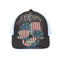 American Flag Skull Print White Mesh Trucker Hat