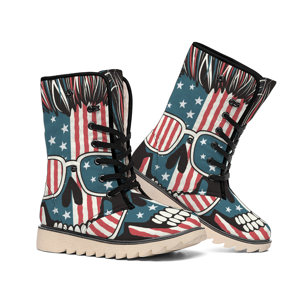 American Flag Skull Print Winter Boots