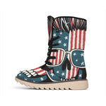 American Flag Skull Print Winter Boots