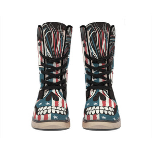 American Flag Skull Print Winter Boots