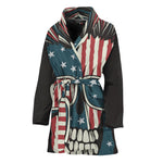 American Flag Skull Print Women's Bathrobe