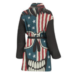 American Flag Skull Print Women's Bathrobe