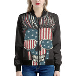 American Flag Skull Print Women's Bomber Jacket