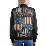 American Flag Skull Print Women's Bomber Jacket