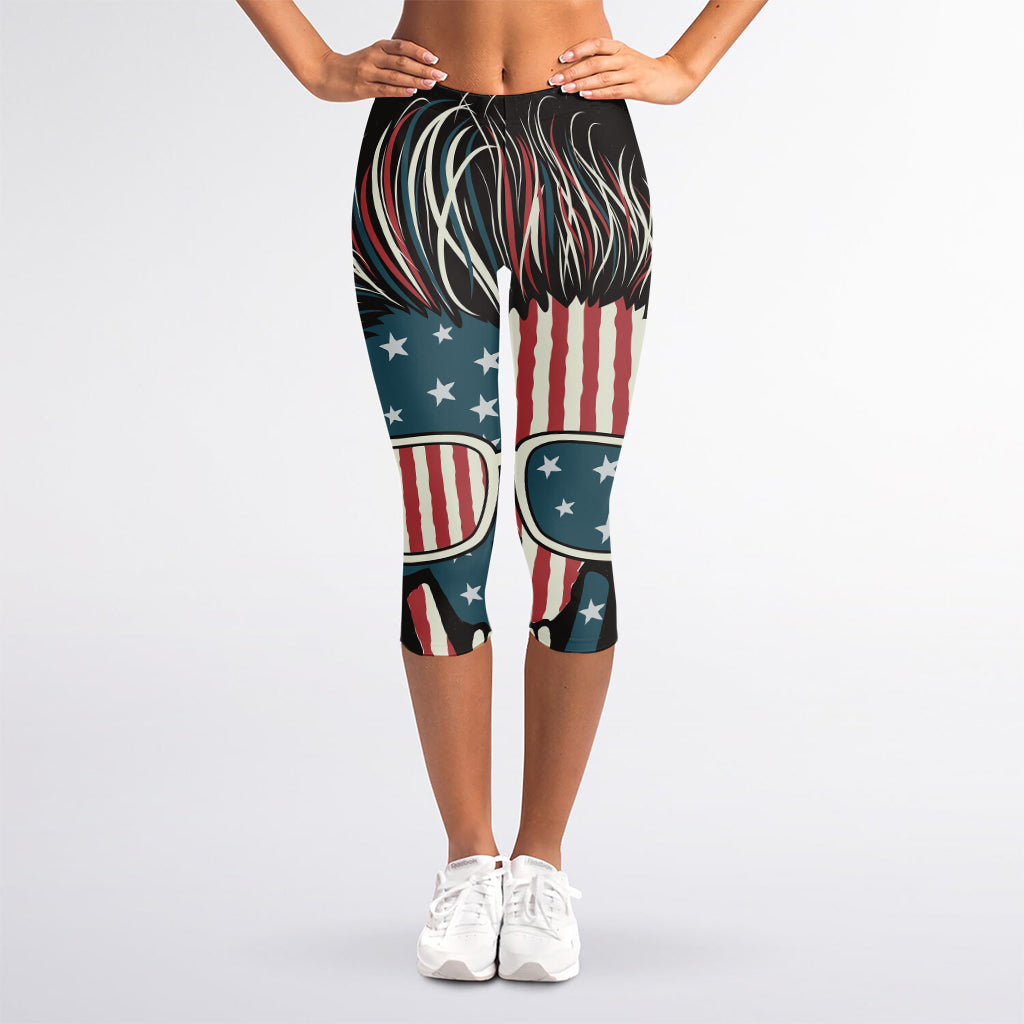 American Flag Skull Print Women's Capri Leggings