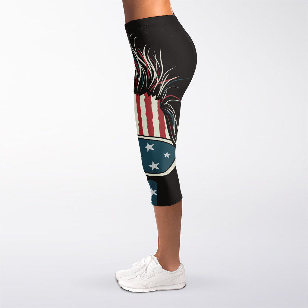 American Flag Skull Print Women's Capri Leggings