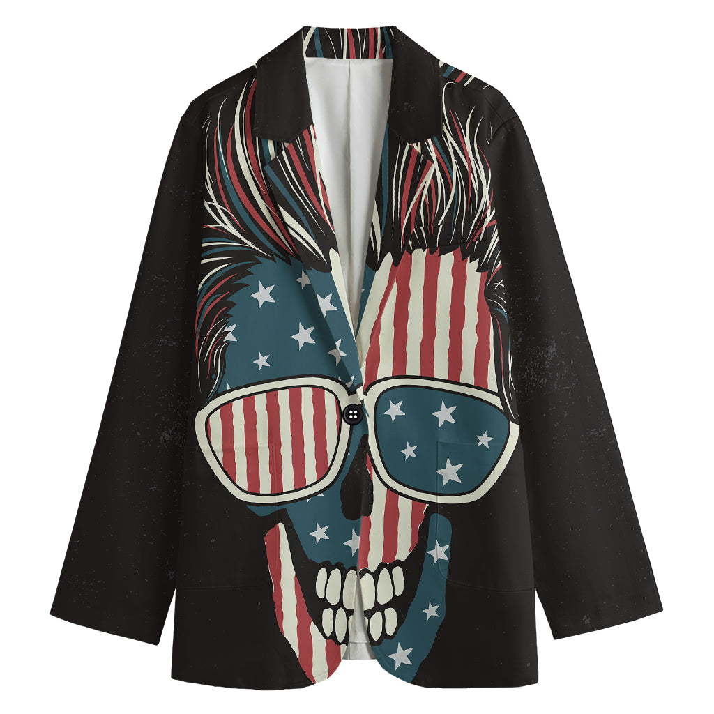 American Flag Skull Print Women's Cotton Blazer