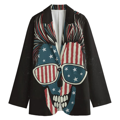 American Flag Skull Print Women's Cotton Blazer