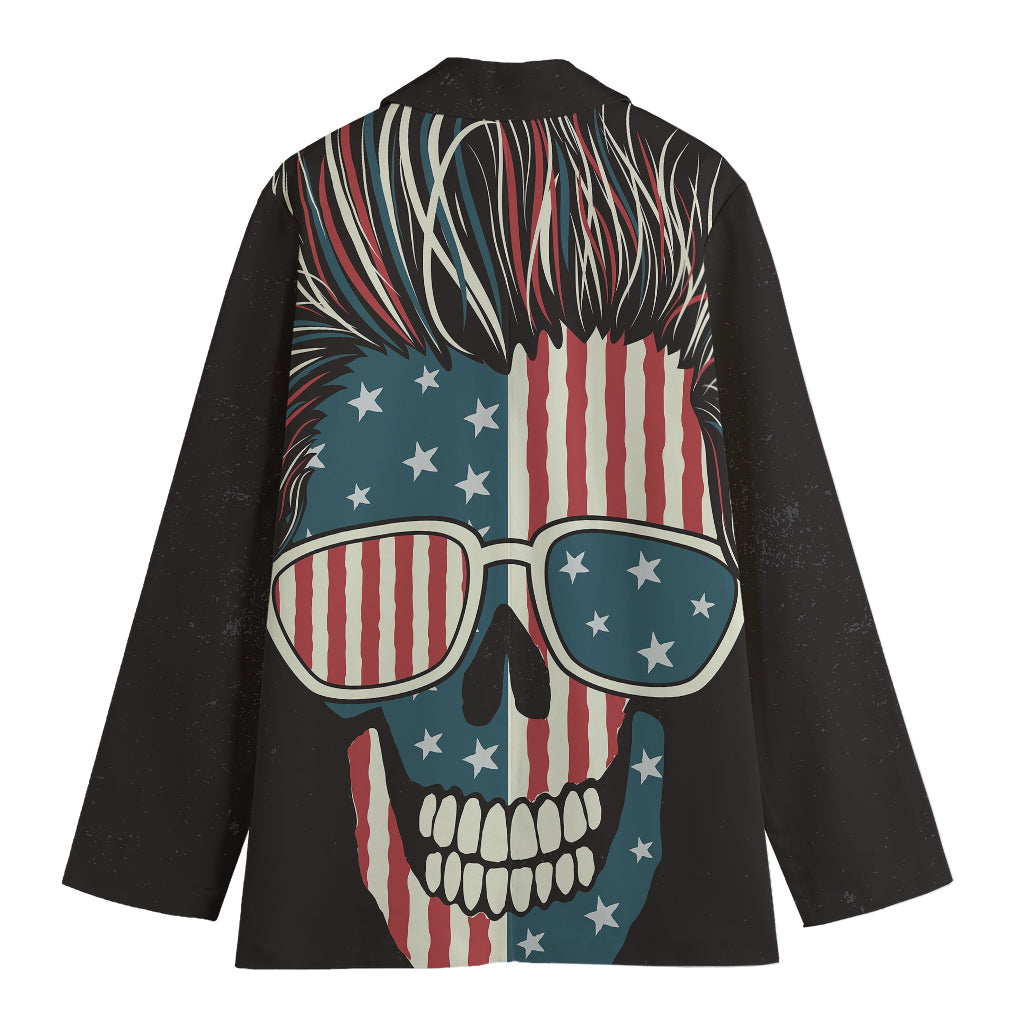 American Flag Skull Print Women's Cotton Blazer