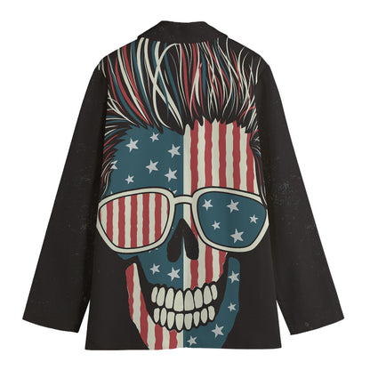 American Flag Skull Print Women's Cotton Blazer
