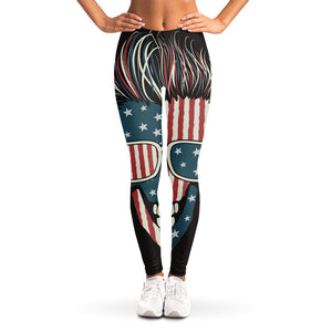 American Flag Skull Print Women's Leggings