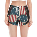 American Flag Skull Print Women's Split Running Shorts