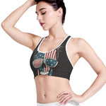 American Flag Skull Print Women's Sports Bra