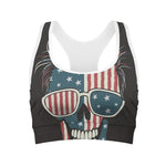 American Flag Skull Print Women's Sports Bra