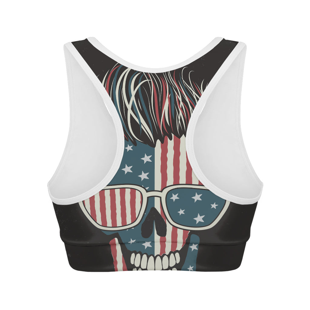 American Flag Skull Print Women's Sports Bra