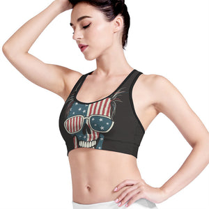 American Flag Skull Print Women's Sports Bra