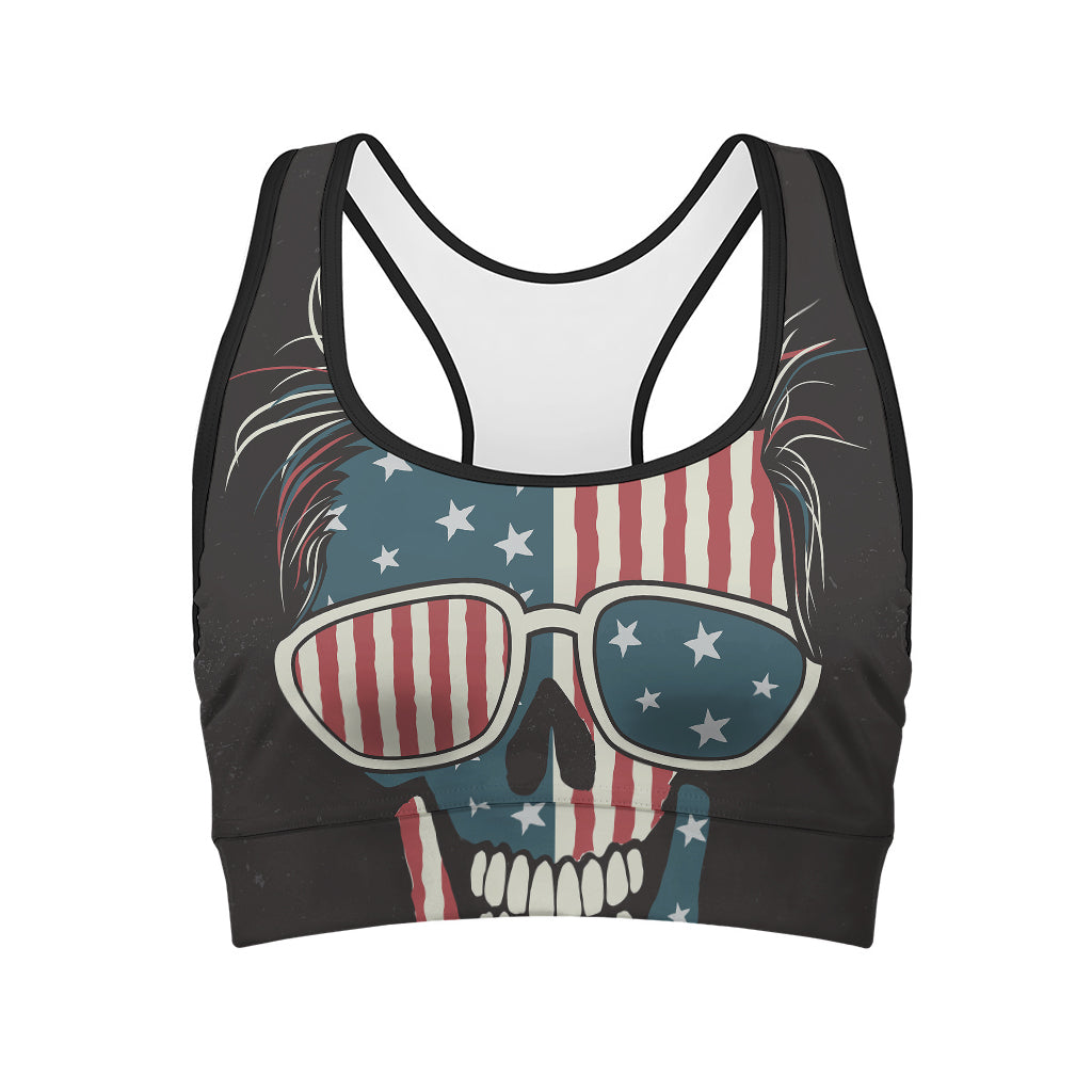 American Flag Skull Print Women's Sports Bra