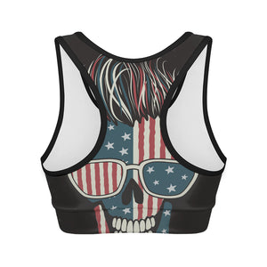 American Flag Skull Print Women's Sports Bra