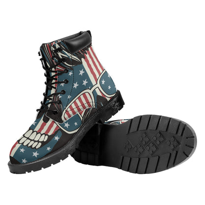 American Flag Skull Print Work Boots