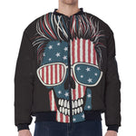 American Flag Skull Print Zip Sleeve Bomber Jacket