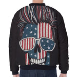 American Flag Skull Print Zip Sleeve Bomber Jacket