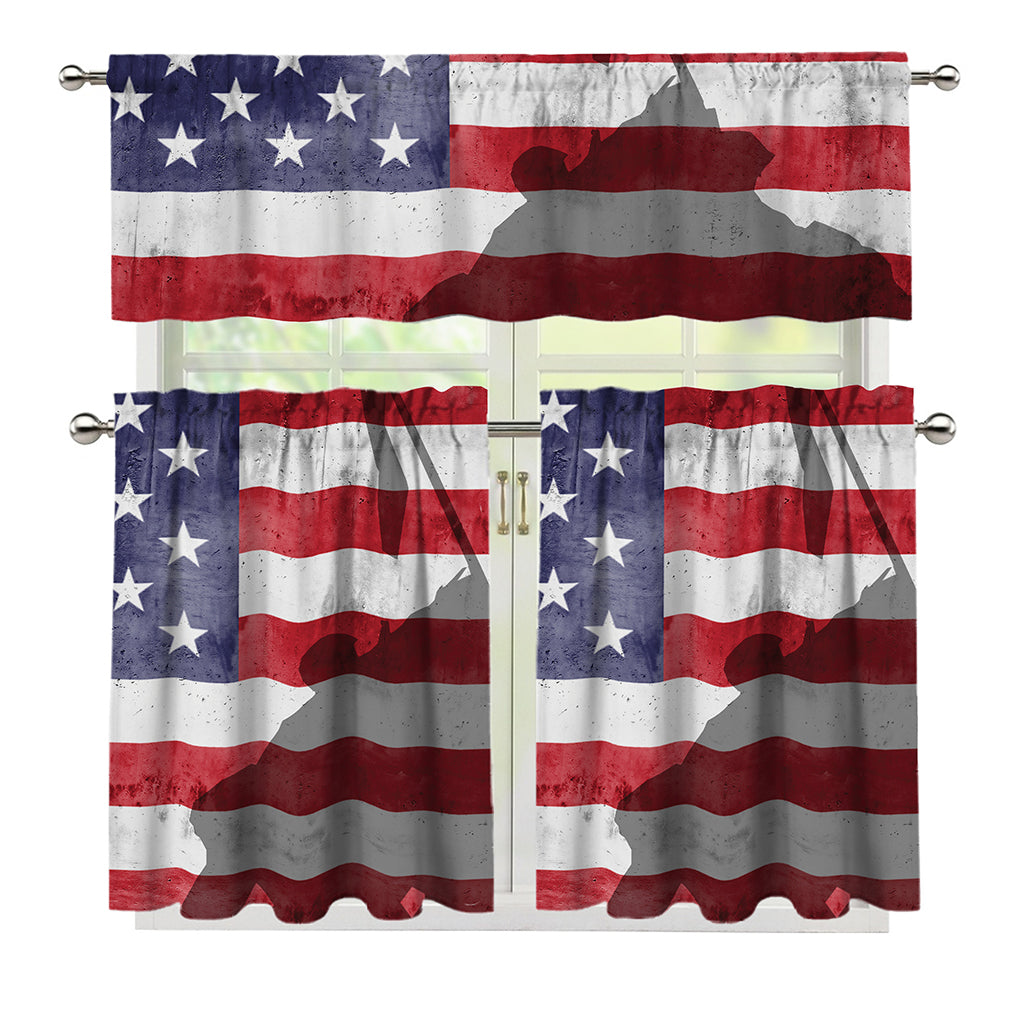 American Flag War Memorial Print 3 Piece Kitchen Curtains