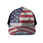 American Flag War Memorial Print Black Mesh Trucker Cap